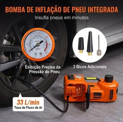 🚗 Kit Macaco Eléctrico 5T 4-em-1 — Compressor + Pistola + Lâmpada LED