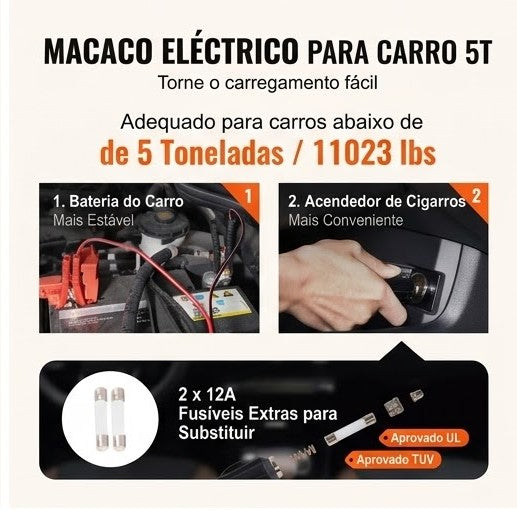 🚗 Kit Macaco Eléctrico 5T 4-em-1 — Compressor + Pistola + Lâmpada LED