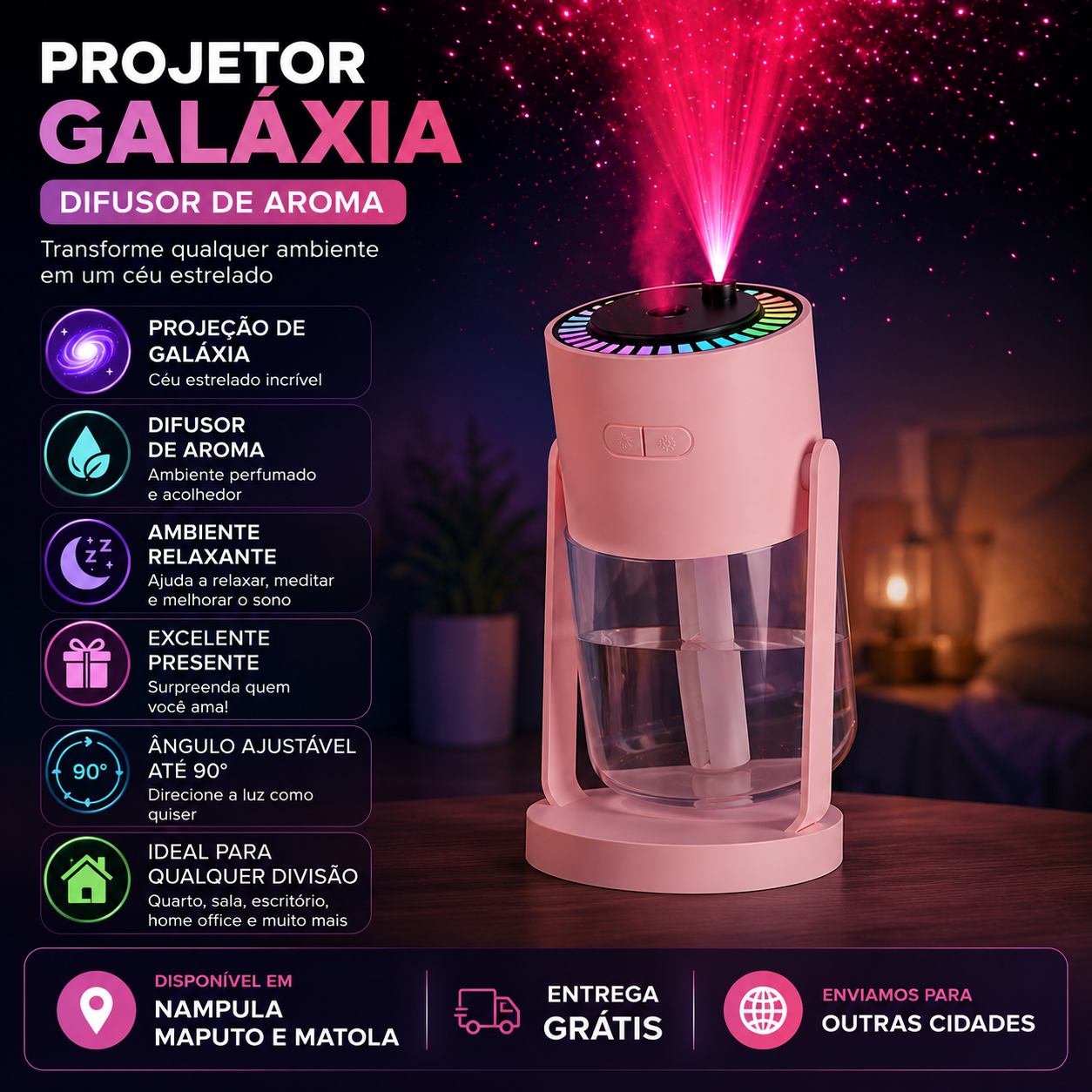 StarrySky- Projetor de Galaxias & Difusor de Aroma