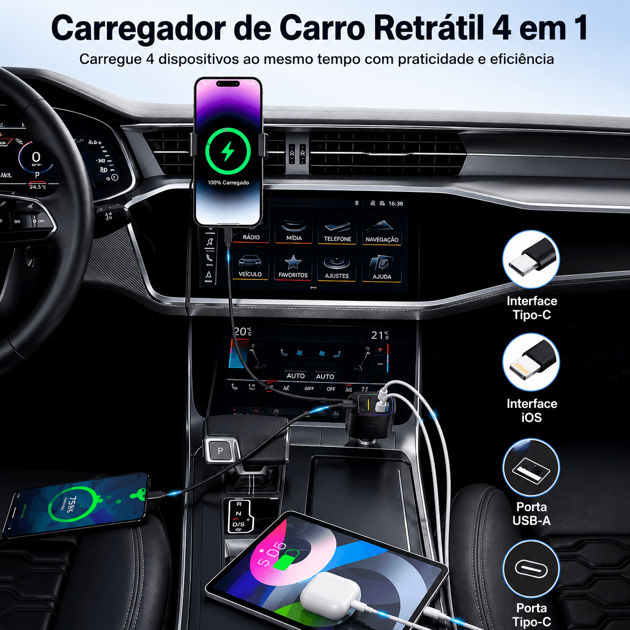 StarCharge Pro™ - Carregador 4 em 1 com Luzes Estreladas Premium 120W