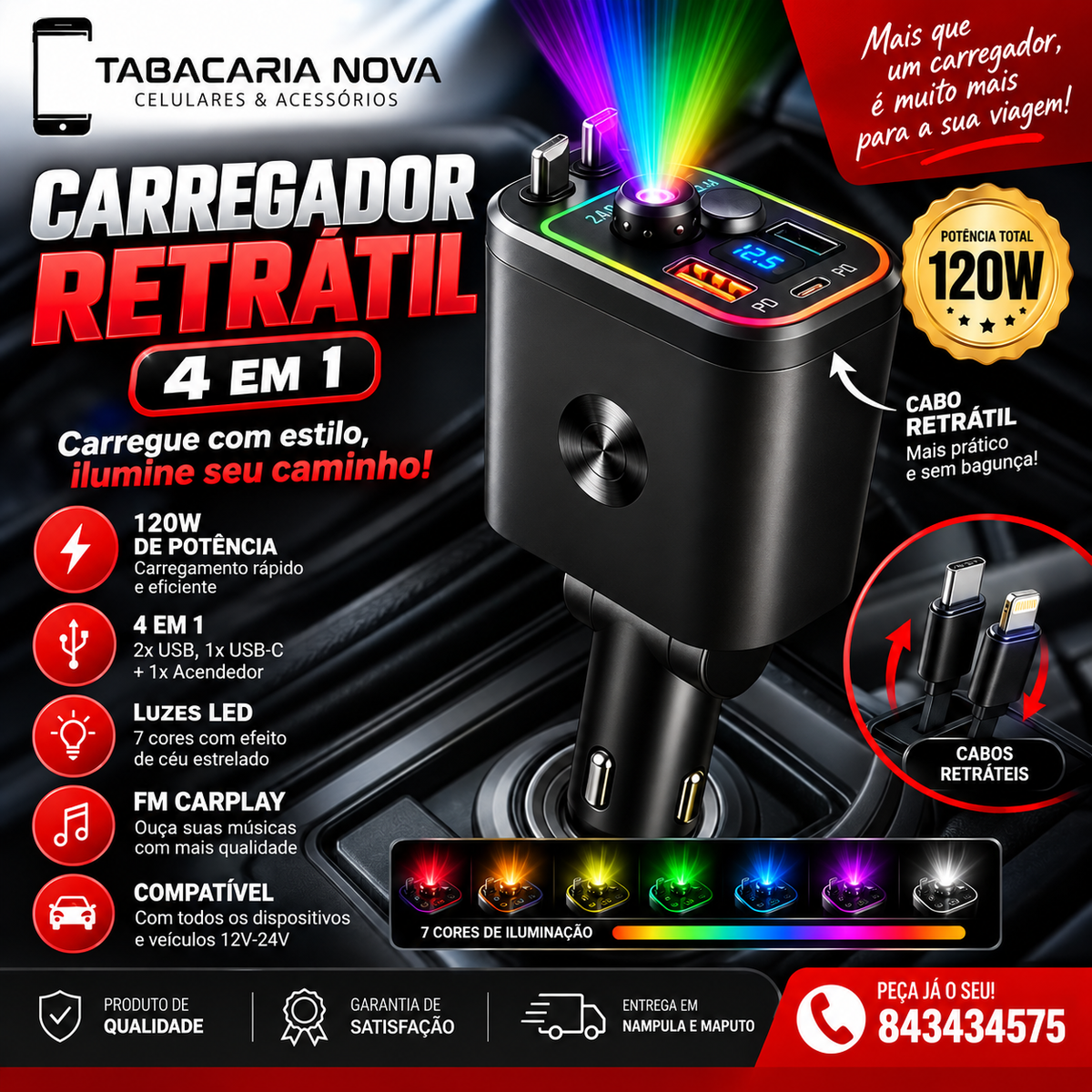 StarCharge Pro™ - Carregador 4 em 1 com Luzes Estreladas Premium 120W