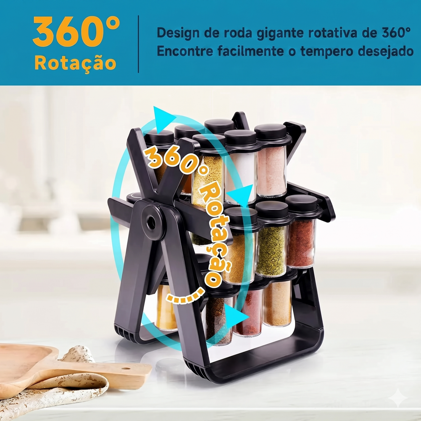 GiraTempero 360™ – Organizador Premium com 18 Frascos