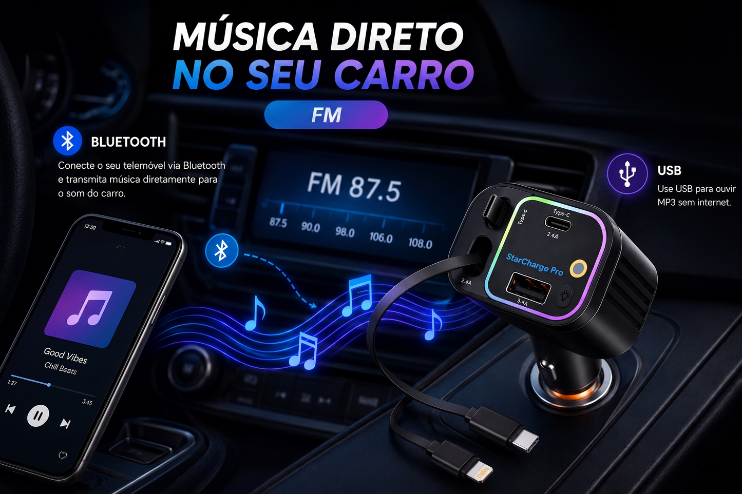 StarCharge Pro™ - Carregador 4 em 1 com Luzes Estreladas Premium 120W