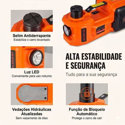 🚗 Kit Macaco Eléctrico 5T 4-em-1 — Compressor + Pistola + Lâmpada LED