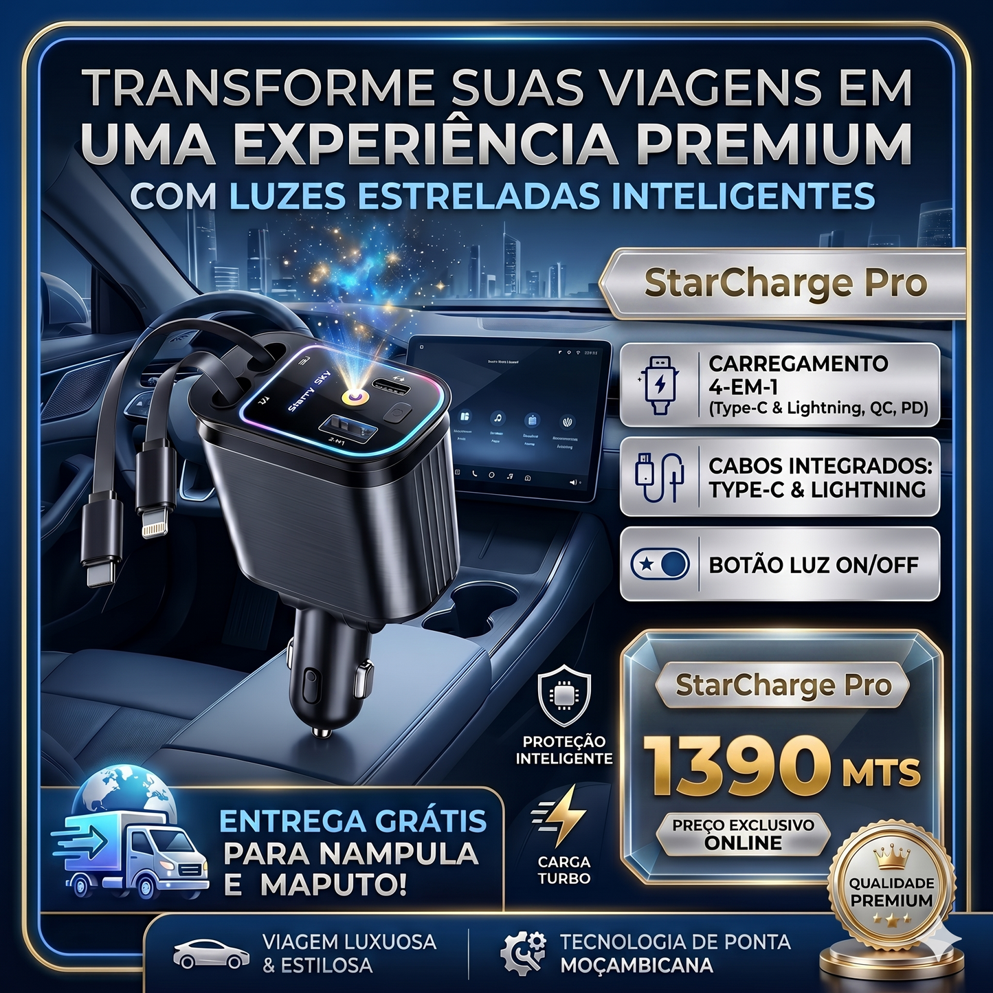 StarCharge Pro™ - Carregador 4 em 1 com Luzes Estreladas Premium 120W