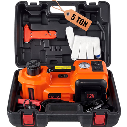 🚗 Kit Macaco Eléctrico 5T 4-em-1 — Compressor + Pistola + Lâmpada LED